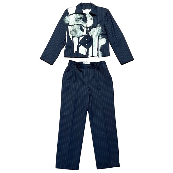 Christian Dior Boutique Paris navy white wool 2 piece pant suit - Picture 1 of 16